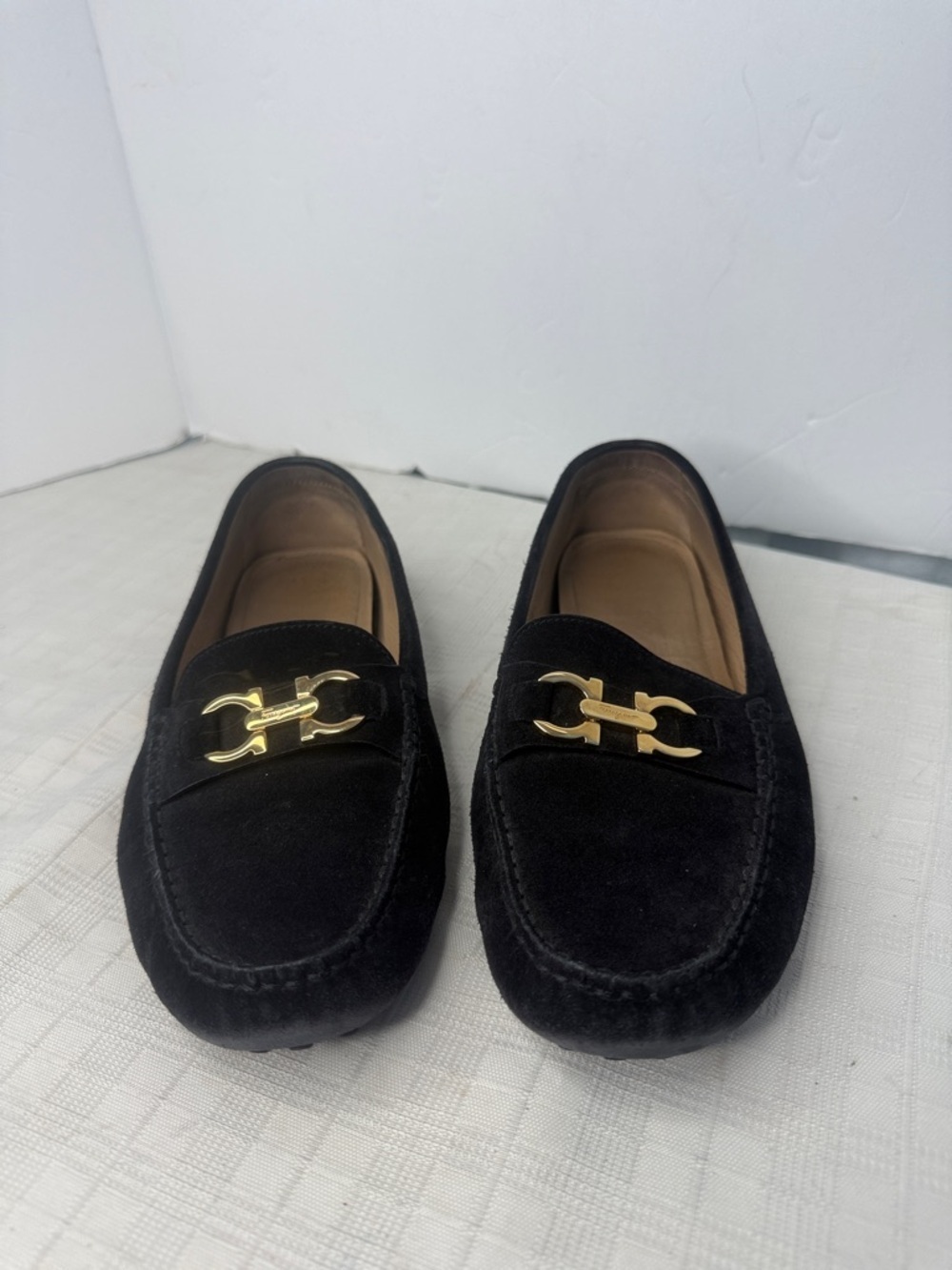Salvatore Ferragamo Black Suede Gancini Loafers